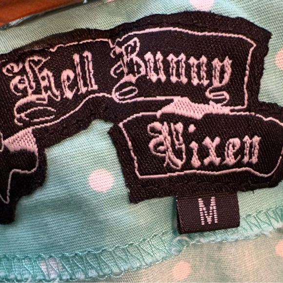 Hell Bunny Vixen Dress Retro VTG Rockabilly Swing Medium Mint Green Polka Dot - Picture 4 of 4